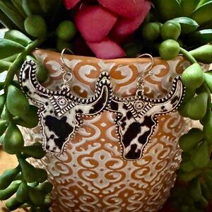 Cow Skull Earrings with Black and White Pattern